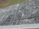 I 26 Tn-NC border road cut exposing a mix of metamorphosed sedimentary rocks intruded by granite.  The ages and names of the units involved may determined from local roadside maps of the geology