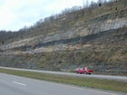 Road side outcrops expressing the geology of the stacked fluvial system sediments exposed in the Pennsylvanian Breathitt Formation just north of Louisa in Eastern Kentucky on US 23 on the western margin of the Appalachian Mountain foreland basin