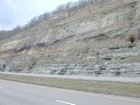 Road side outcrops expressing the geology of the stacked fluvial system sediments exposed in the Pennsylvanian Breathitt Formation just north of Louisa in Eastern Kentucky on US 23 on the western margin of the Appalachian Mountain foreland basin