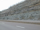 Road side outcrops expressing the geology of the stacked fluvial system sediments exposed in the Pennsylvanian Breathitt Formation just north of Louisa in Eastern Kentucky on US 23 on the western margin of the Appalachian Mountain foreland basin