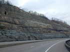 Road side outcrops expressing the geology of the stacked fluvial system sediments exposed in the Pennsylvanian Breathitt Formation just north of Louisa in Eastern Kentucky on US 23 on the western margin of the Appalachian Mountain foreland basin