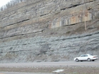 Road side outcrops expressing the geology of the stacked fluvial system sediments exposed in the Pennsylvanian Breathitt Formation just north of Louisa in Eastern Kentucky on US 23 on the western margin of the Appalachian Mountain foreland basin