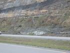 Road side outcrops expressing the geology of the stacked fluvial system sediments exposed in the Pennsylvanian Breathitt Formation just north of Louisa in Eastern Kentucky on US 23 on the western margin of the Appalachian Mountain foreland basin