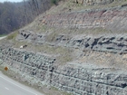 Intertidal carbonate storm deposits in outcrops of the Upper Mississippian Newman Formation. Roadcuts on Rt 519 of Eastern Kentucky south of Morehead in the western Appalachian Mountains