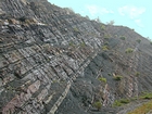 Pound Gap image captured just below the contact between the thin bedded Mississippian Grainger Formation, where it is composed of alternating thin sands and shale, and the overlying Lower Mississippian Newman Limestone Formation