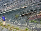 Pound Gap at the contact between the thin bedded Mississippian Grainger Formation, where it is composed of alternating thin sands and shale, and the overlying Lower Mississippian Newman Limestone Formation