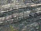 Pound Gap where the middle portion of the Mississippian Grainger Formation is composed of alternating relatively continuous to occasionally shallowly channeled thicker beds of sand with uniform sharp bedding planes and thin beds of shale; both lithologies vary in thickness and the sands often exhibit Bouma sequences suggesting deposition from turbidite currents that were active over a mid to outer fan setting