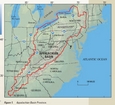 Map of the Appalachian Basin. This foreland basin accumulated Paleozoic sedimentary rocks of Early Cambrian through Early Permian age. North to south, the Appalachian Basin Province crosses New York, Pennsylvania, eastern Ohio, West Virginia, western Maryland, eastern Kentucky, western Virginia, eastern Tennessee, northwestern Georgia, and northeastern Alabama (After R. T. Ryder of USGS).