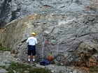 Cross bedded and channeled the Lower Mississippian Newman Limestone Formation just above a low energy micritic horizon (location of Figure 134). These Pound Gap rocks exhibit part of unit 111 from the Kentucky Geological Survey measured section, 1998 field trip