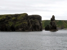 Sea Stacks of the Upper Clare Shale of the Upper Carboniferous (Namurian) exposed in the cliffs just south west of Bromore West of Co Kerry. These outcrops are just north of Ballybunion. The shales represent a change in the depositional setting from the underlying Dinantian carbonates.