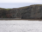 Exposures of Upper Clare Shale overlain by Ross Formation in the cliffs west of Bromore West and Drom in Co Kerry. These Namurian outcrops are south of Kilconly best seen from the Shannon Estuary. The shales evolve upward in depositional setting from a deeper euxinic setting with an influx of shales that upward change to turbiditic sands (Rider, 1969, and Martinsen, 1989).