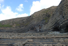 Exposures of Ross Formation in cliffs at Leck Point with its ruined Castle west and south of Drom in Co Kerry (Pyles, 2007). These Namurian outcrops of turbiditic sands are accessed by road and then a gulley to the beach through the cow pastures at Drom.