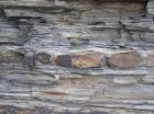 Sand lobe and channel detail including rippled sand beds interbedded with thin flaser bedded sands with thin mud drapes of the Ross Formation of the west side of Kilbaha Bay.