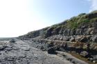 Westward view of amalgamated deepwater channel sands of the Ross Formation interbedded with shales.