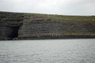 Kilclogher Cliffs exposing deepwater sandstone lobes of the Ross Formation. In the section below are thinner bedded more distal portions of lobes (note one thicker bedded sbdividing unit of more proximal character and potentially amalgamated channeling) while above are thicker bedded sands, some channeled, towards axies of the lobes.