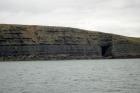 Kilclogher Cliffs exposing deepwater sandstone lobes of the Ross Formation. At the base is a thicker bedded unit of more proximal character and potentially amalgamated channeling. Just above are thinner bedded more distal portions of lobes and above these are thicker bedded sands, some channeled, towards axies of the lobes.