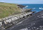 Kilcredaun Cliffs in the vicinity of the Kilcredaun lighthouse. On land and close up images of sediments in these cliffs show thin bedded turbidite channel fill and turbidite sand lobes in the Upper Carboniferous Namurian Ross Formation. Photographs taken by Chistopher kendall and Peter Haughton on the wave cut ledges of northern shore of the Shannon Estuary.