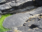 Irregularly bedded sandstone and shaley sheets of deepwater lobes of Ross Formation. The bedding plane of an irregularly scoured surface character of megaflutes.