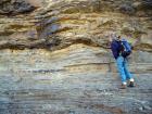 Slumping and soft sedimentary deformation in sands below Tullig Formation delta front channel fill sands of Upper Carboniferous or Namurian aged sands (Andy Pulham personal communication and Martinsen et al., 2008). Below are climbing ripples and rhytnically silts and muds of deeper water that accumulated within wave base.