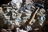 Radar conglomerate composed of mixed fragments of the Capitan Limestone margin exposed in the Guadalupe Mountains at the onset of a sealevel low and clastics. The carbonate basin margin slope of Permian Delaware Basin of West Texas was unstable and shed carbonate conglomerates and debris flows into the deeper proximal basin.