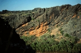 Cross section of the Devonian Canning Basin margin at Windjana Gorge, Western Australia. Note the downdip Napier Formation composed of mass transported carbonate breccias derived from updip Windjana Limestone of basin margin.