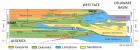 Diagramatic cross section of Stratigraphy of Permian Delaware Basin margin in West Texas from the perspective of regressive and transgressive sequences drawn by Art Saller.