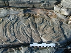 Rippled sands and shales formed by currents below wave base on basin margin slopes exposed in the Late Cambrian Booley Bay Formation; Booley Bay near Duncannon on the north west coast of Hook Head