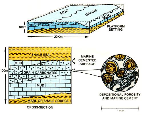 Prograding carbonate sand terminated by flooding